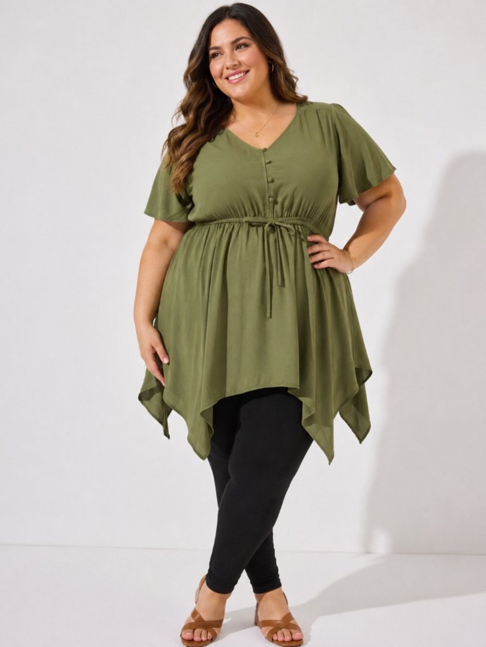 NWT Torrid Babydoll Challis Sharkbite Flutter Sleeve Top Green Plus Size 2 2X - Picture 16 of 16